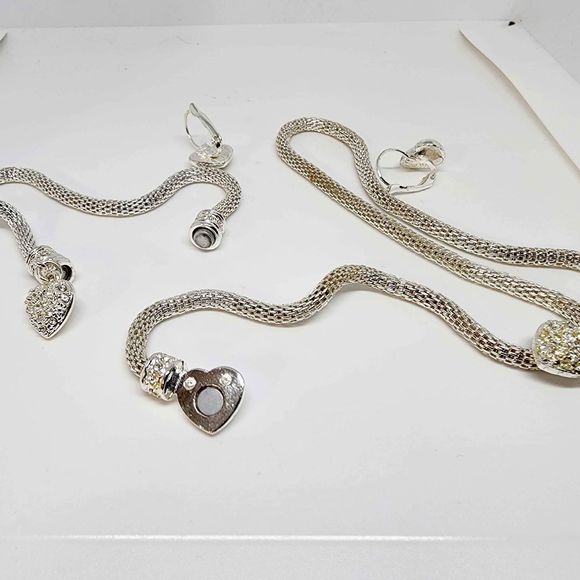 Vintage Silver Crystal Braided Heart Magnetic Necklace Bracelet Earring Jewelry - Picture 3 of 5